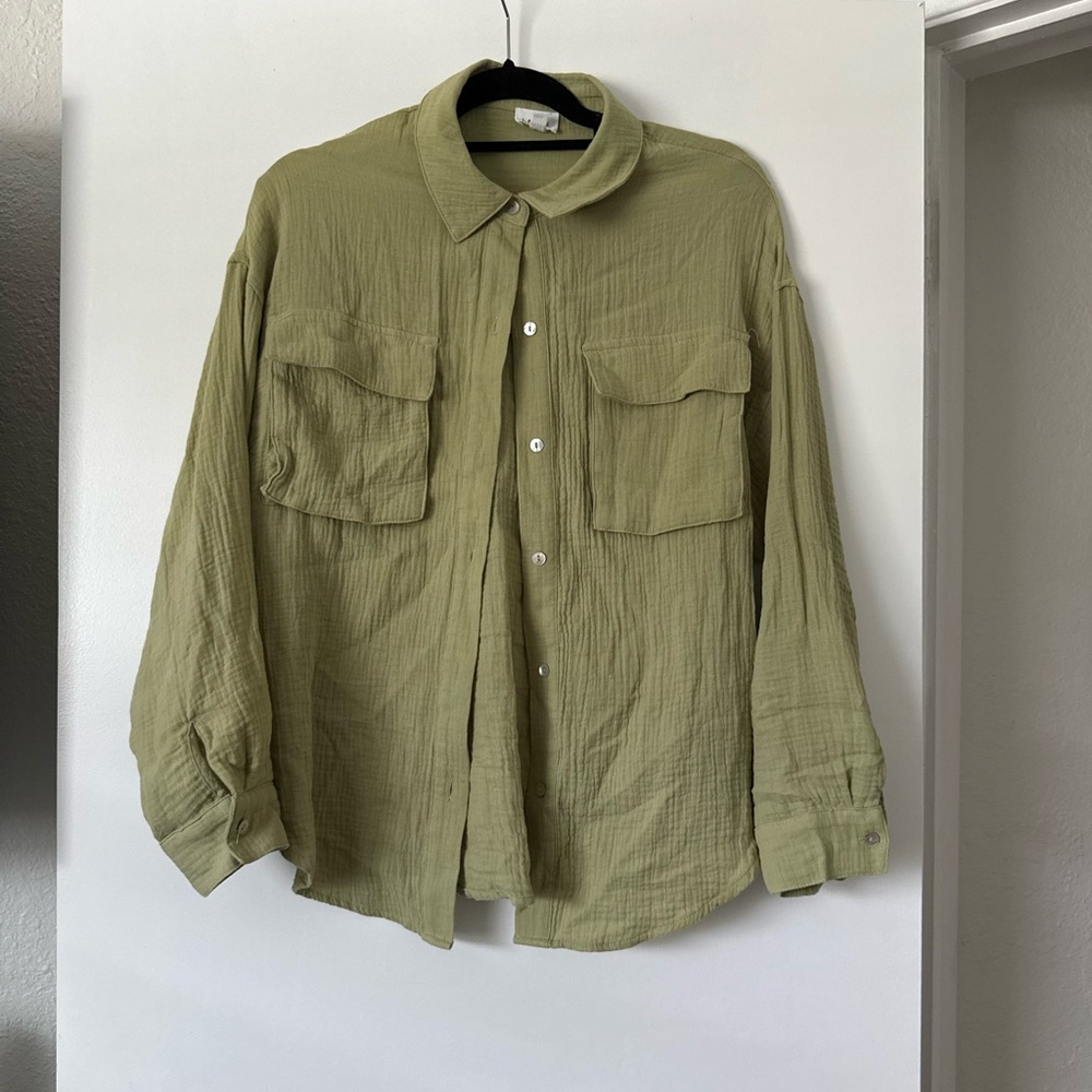 Green Gauze Button Up